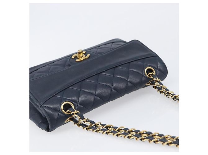 Borsa a tracolla CHANEL Matelasse con catena in pelle d'agnello Navy Gold CC Auth 204122V D'oro Blu navy - vista 6