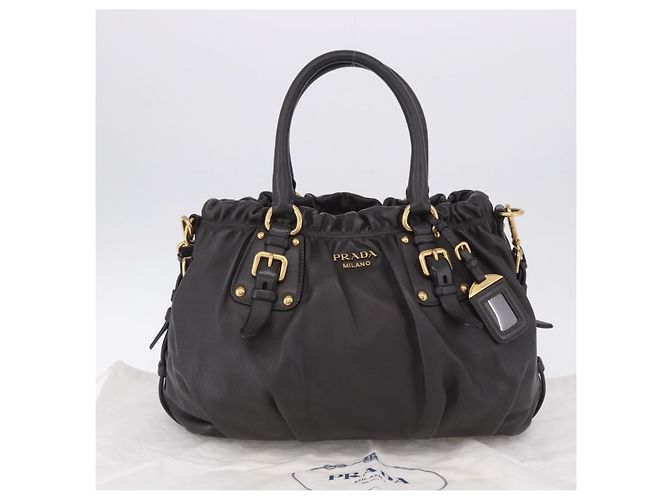Bolsa de mão PRADA em couro 2way Marrom Dourado Auth 203484M - vista 12