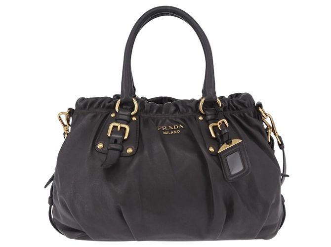 Bolsa de mão PRADA em couro 2way Marrom Dourado Auth 203484M - vista 13