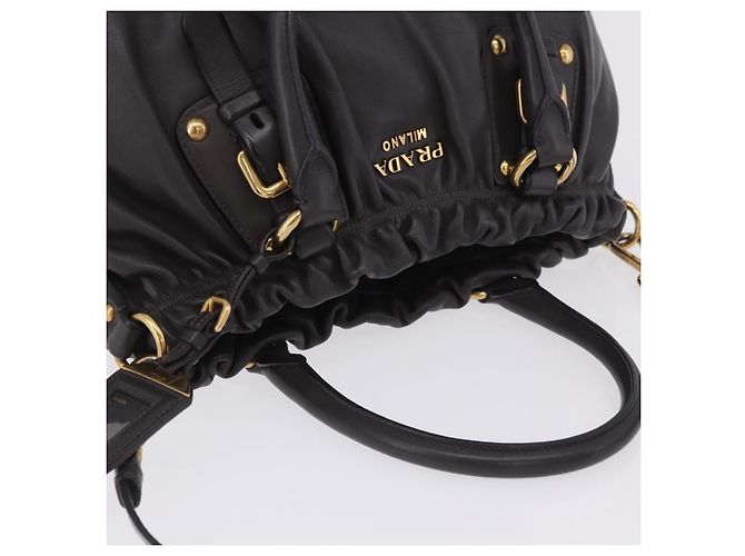 Bolsa de mão PRADA em couro 2way Marrom Dourado Auth 203484M - vista 14
