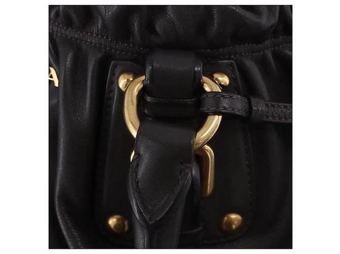 Bolsa de mão PRADA em couro 2way Marrom Dourado Auth 203484M - vista 16