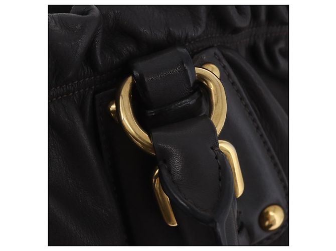 Bolsa de mão PRADA em couro 2way Marrom Dourado Auth 203484M - vista 18