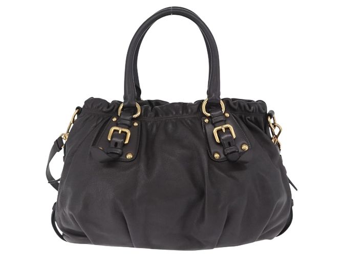 Bolsa de mão PRADA em couro 2way Marrom Dourado Auth 203484M - vista 2
