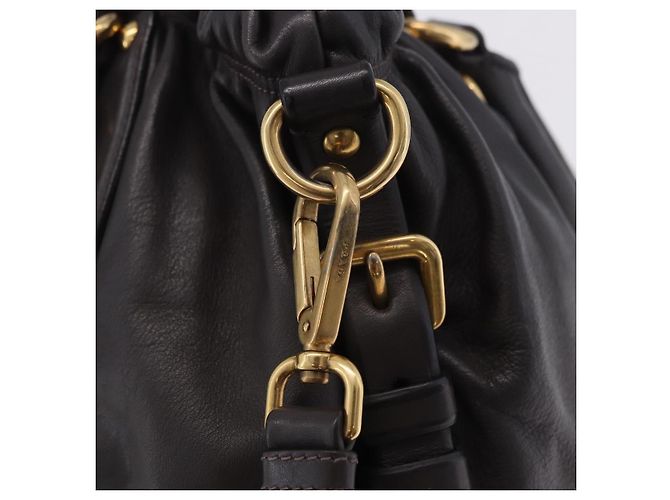 Bolsa de mão PRADA em couro 2way Marrom Dourado Auth 203484M - vista 26