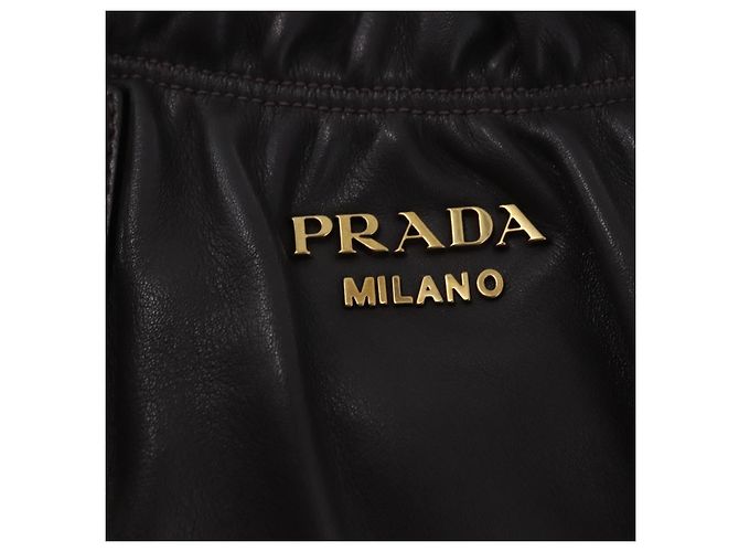 Bolsa de mão PRADA em couro 2way Marrom Dourado Auth 203484M - vista 27