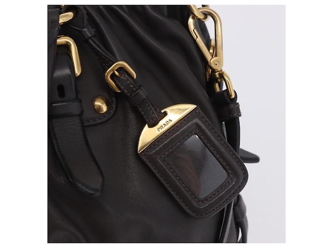 Bolsa de mão PRADA em couro 2way Marrom Dourado Auth 203484M - vista 28