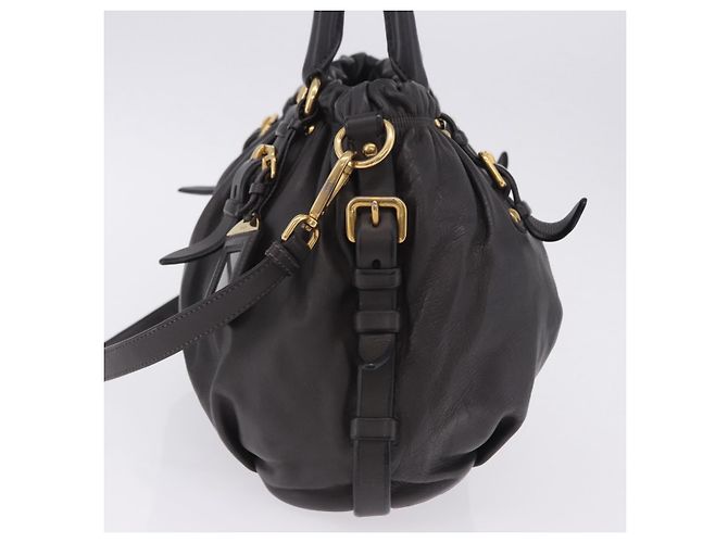 Bolsa de mão PRADA em couro 2way Marrom Dourado Auth 203484M - vista 3
