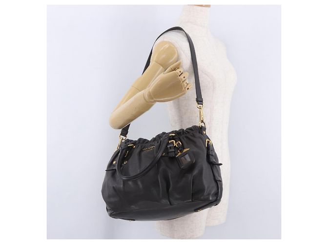 Bolsa de mão PRADA em couro 2way Marrom Dourado Auth 203484M - vista 34