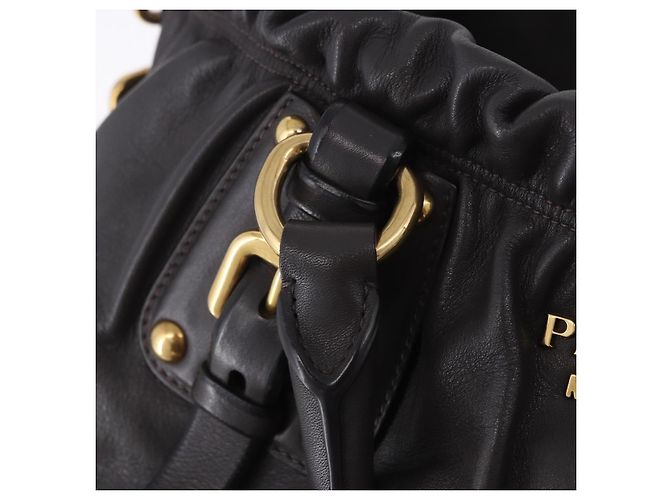 Bolsa de mão PRADA em couro 2way Marrom Dourado Auth 203484M - vista 9