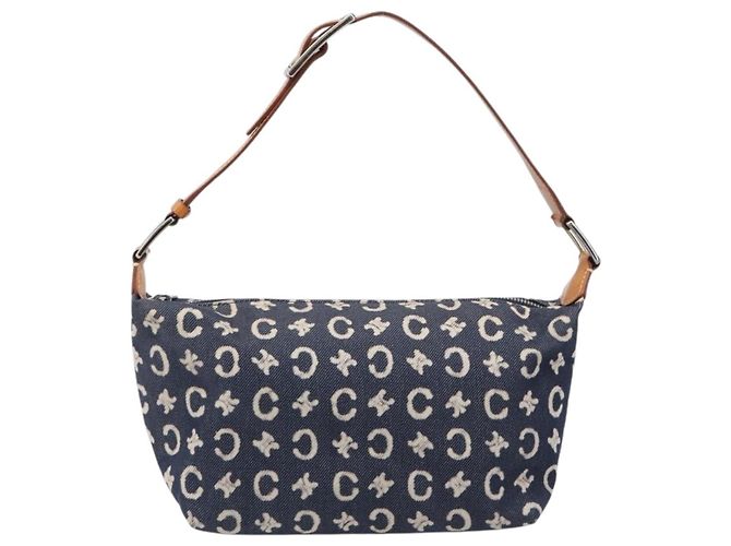 Céline Bolso de hombro CELINE Paris Macadam Canvas Denim Navy Silver Auth 203675A Plata Azul marino - vista 13
