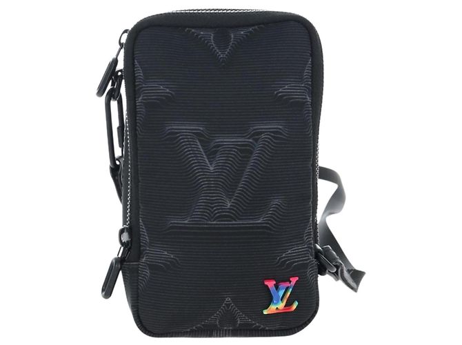 LOUIS VUITTON 3D monogram Double Phone Pouch Black M80141 LV Auth 203158M Negro - vista 13