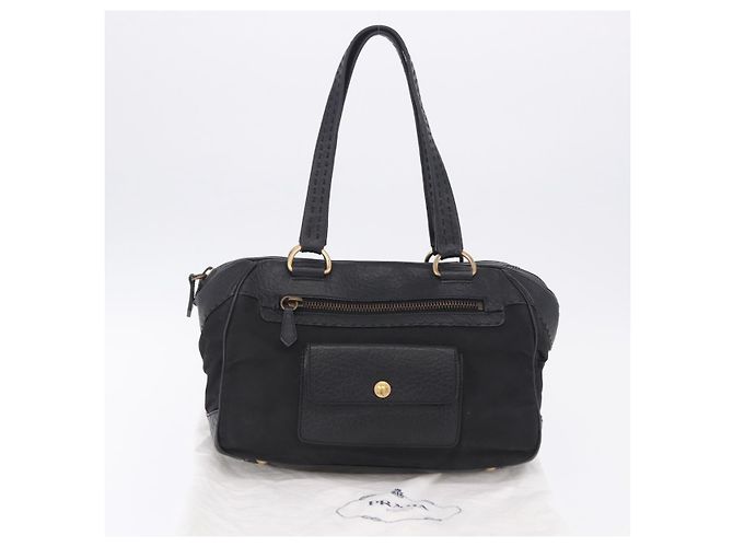 Borsa a tracolla PRADA in pelle e nylon Nero Oro Auth am12600V D'oro - vista 12