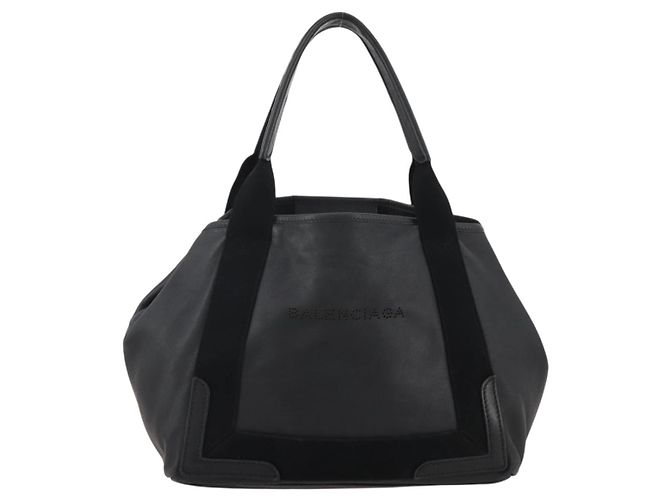 Borsa a mano BALENCIAGA Navy Cabas in pelle nera e argento 339933 Auth 204847 Nero - vista 13