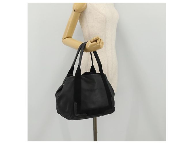 Borsa a mano BALENCIAGA Navy Cabas in pelle nera e argento 339933 Auth 204847 Nero - vista 20