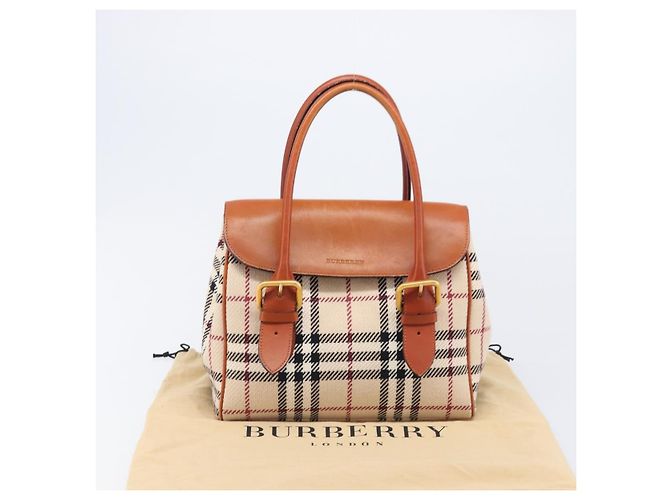 Bolso de Mano BURBERRY Nova Check Canvas Beige Tono Dorado Auth 204621V - vista 12