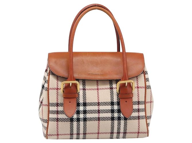 Bolso de Mano BURBERRY Nova Check Canvas Beige Tono Dorado Auth 204621V - vista 13