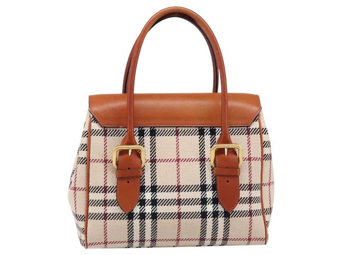 Bolso de Mano BURBERRY Nova Check Canvas Beige Tono Dorado Auth 204621V - vista 2
