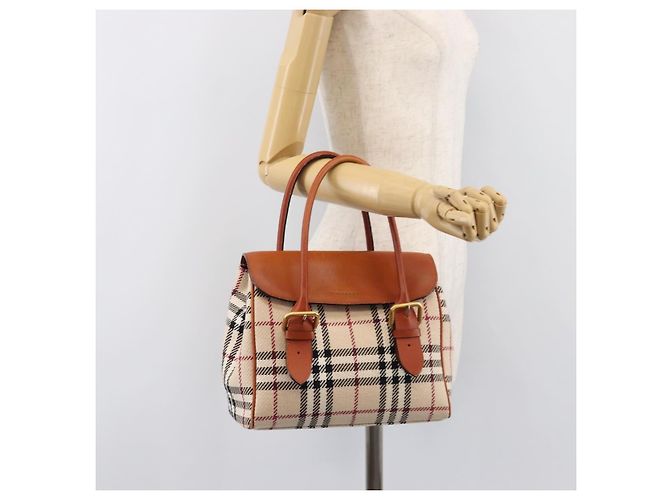 Bolso de Mano BURBERRY Nova Check Canvas Beige Tono Dorado Auth 204621V - vista 27