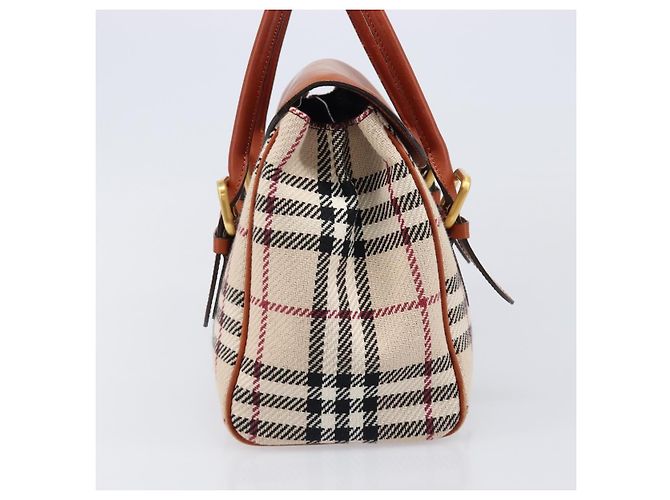 Bolso de Mano BURBERRY Nova Check Canvas Beige Tono Dorado Auth 204621V - vista 3