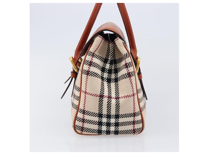 Bolso de Mano BURBERRY Nova Check Canvas Beige Tono Dorado Auth 204621V - vista 4