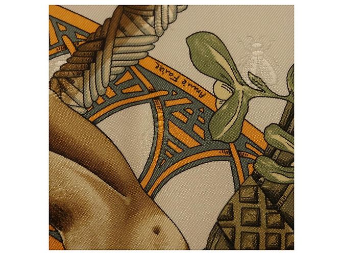 Hermès Pañuelo HERMES Carre 90 de Seda Amarillo Auth 198387M - vista 13