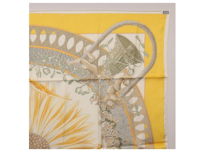 Hermès Pañuelo HERMES Carre 90 de Seda Amarillo Auth 198387M - vista 17