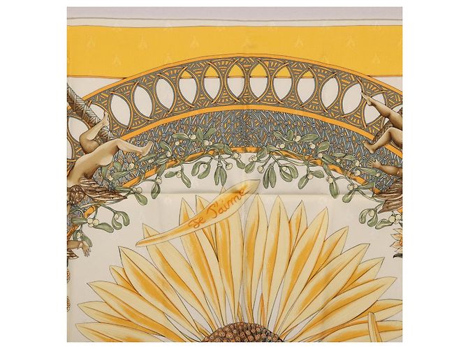 Hermès Pañuelo HERMES Carre 90 de Seda Amarillo Auth 198387M - vista 3
