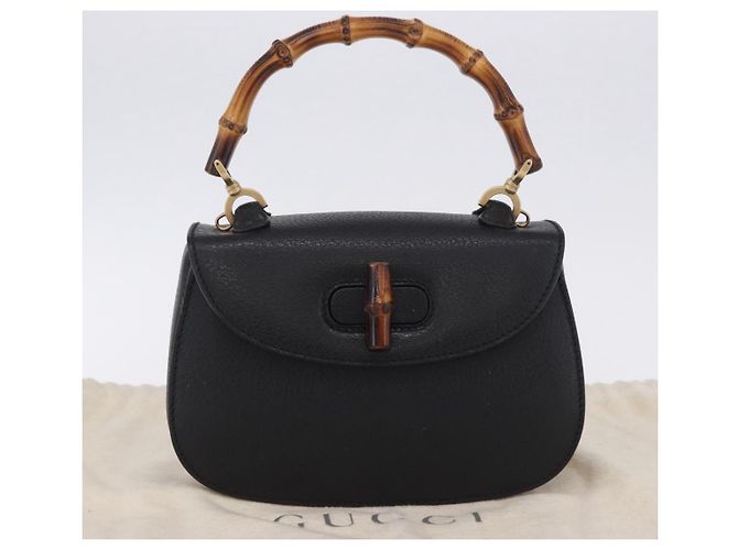 Borsa a mano GUCCI Bamboo Pelle Nero Oro 000 2046 0188 Auth 204145V D'oro - vista 12