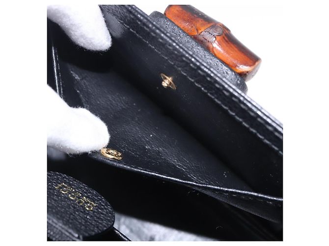 Borsa a mano GUCCI Bamboo Pelle Nero Oro 000 2046 0188 Auth 204145V D'oro - vista 30
