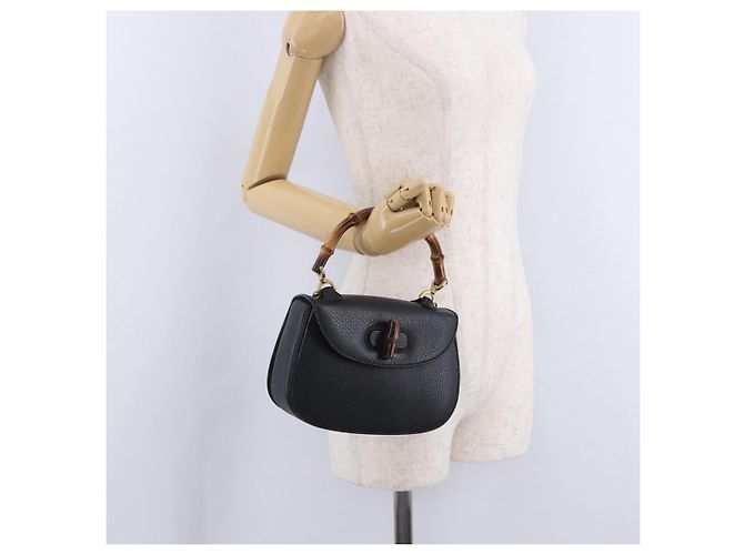 Borsa a mano GUCCI Bamboo Pelle Nero Oro 000 2046 0188 Auth 204145V D'oro - vista 31