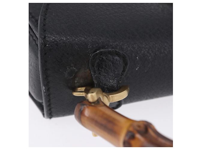Borsa a mano GUCCI Bamboo Pelle Nero Oro 000 2046 0188 Auth 204145V D'oro - vista 7