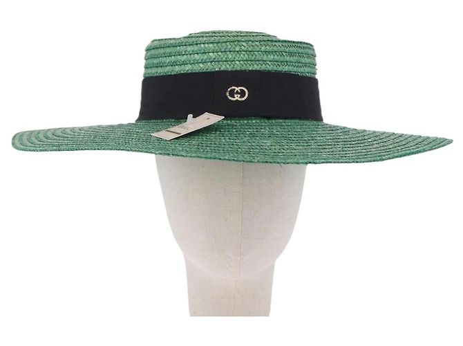 Cappello GUCCI Paglia Verde Auth 203605M - vista 13