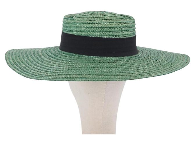 Cappello GUCCI Paglia Verde Auth 203605M - vista 2