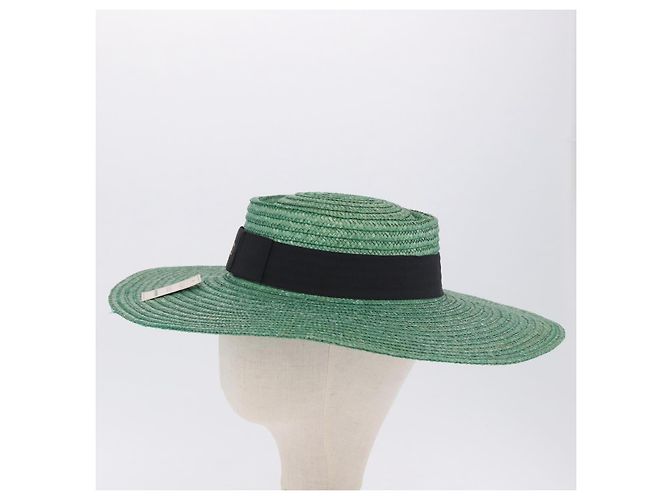 Cappello GUCCI Paglia Verde Auth 203605M - vista 3