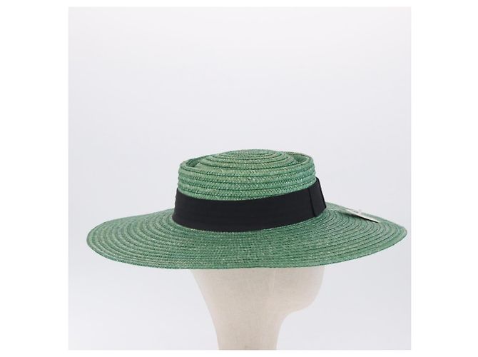Cappello GUCCI Paglia Verde Auth 203605M - vista 4