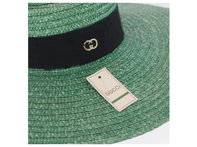 Cappello GUCCI Paglia Verde Auth 203605M - vista 5