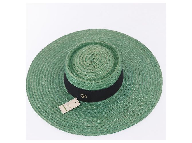 Cappello GUCCI Paglia Verde Auth 203605M - vista 6
