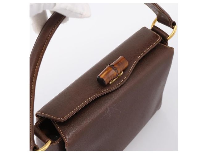 Borsa a mano GUCCI Bamboo Pelle Marrone Oro 000 33 0175 Auth 204425 D'oro - vista 6