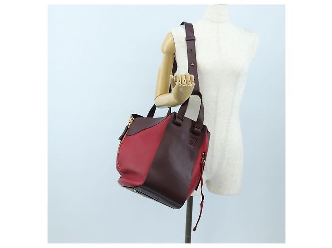 LOEWE Hammock Schultertasche aus Leder Rot Gold Authentisch 203238M Golden - Ansicht 27