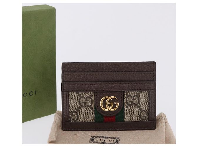 Tarjetero GUCCI Web Sherry Line PVC Brown Gold 523159 Auth 204103V Castaño Dorado - vista 12