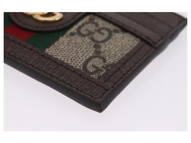 Tarjetero GUCCI Web Sherry Line PVC Brown Gold 523159 Auth 204103V Castaño Dorado - vista 14