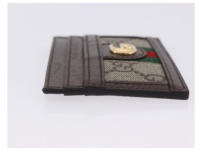 Tarjetero GUCCI Web Sherry Line PVC Brown Gold 523159 Auth 204103V Castaño Dorado - vista 4