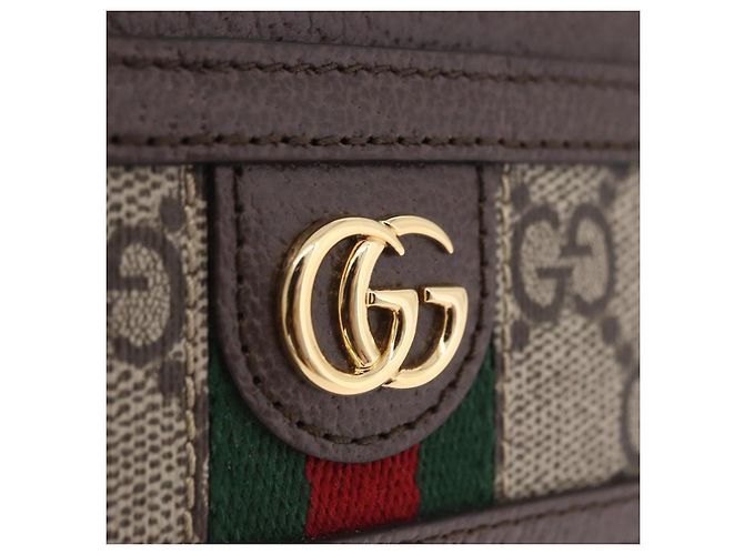 Tarjetero GUCCI Web Sherry Line PVC Brown Gold 523159 Auth 204103V Castaño Dorado - vista 8