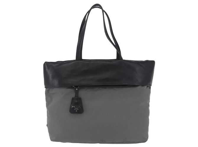 Bolsa de mão PRADA Nylon Gray Silver Auth ka6185A Marrom Prata - vista 13