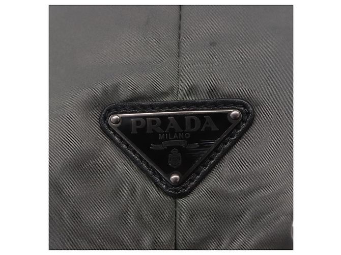Bolsa de mão PRADA Nylon Gray Silver Auth ka6185A Marrom Prata - vista 19
