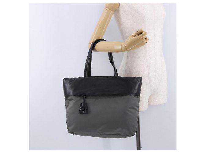 Bolsa de mão PRADA Nylon Gray Silver Auth ka6185A Marrom Prata - vista 29
