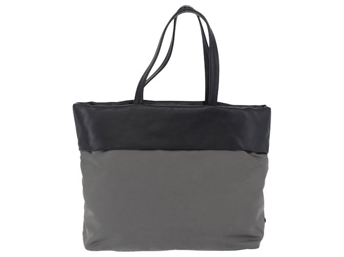 Bolsa de mão PRADA Nylon Gray Silver Auth ka6185A Marrom Prata - vista 3