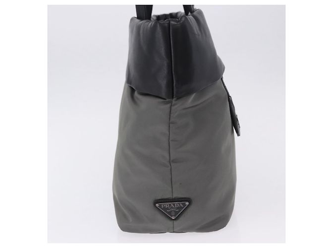 Bolsa de mão PRADA Nylon Gray Silver Auth ka6185A Marrom Prata - vista 5