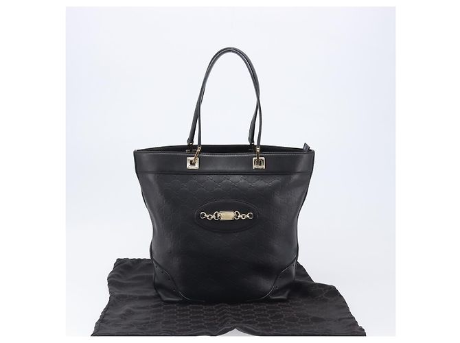 Borsa Tote GUCCI GuccissimaGG in Pelle Nera e Oro 145984 Auth 204661V Nero - vista 12