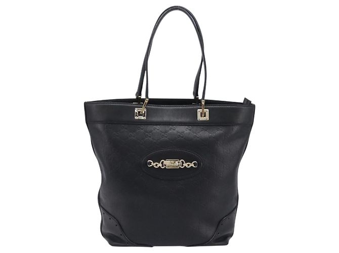 Borsa Tote GUCCI GuccissimaGG in Pelle Nera e Oro 145984 Auth 204661V Nero - vista 13